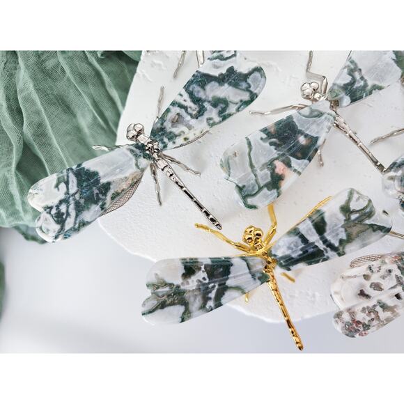 Moss Agate Dragonfly Wing Carving - Picture 8 of 12